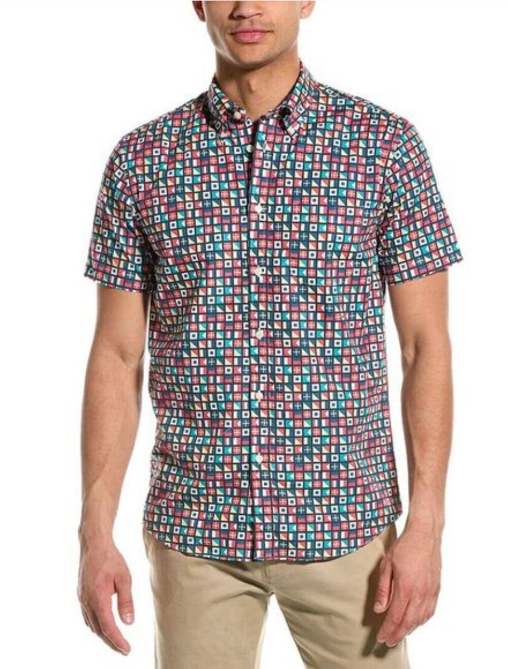 Brooks Brothers Poplin Flag Print Regular Fit Woven Shirt L Cotton Casual Summer